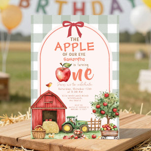 Invitation Rouge Gingham Vert Pomme Aquarelle premier anniver
