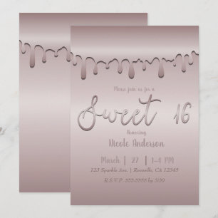Invitation Rouge givré Rose Gold Rose Dégoulinant Douce 16 Se