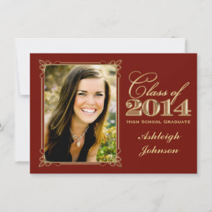 Invitation Rouge, Gold Class of 2014 Photo Graduation Invitat