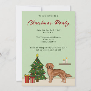 Invitation Rouge Golden Retriever Chien avec sapin de Noël Ve