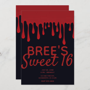 Invitation Rouge gouttes de sang Halloween Sweet 16 Party