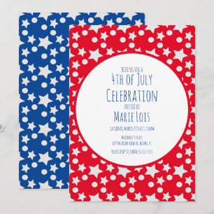 Invitation Rouge Grise Étoiles et Points du 4 Juil
