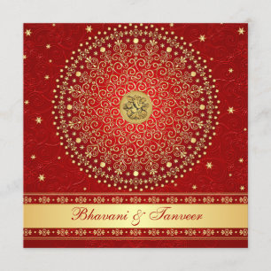 Invitation Rouge hindou Ganesh, mariage des manuscrits d'or