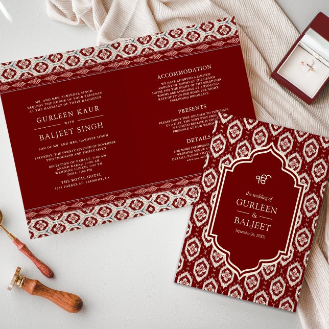 Invitation Rouge Ikat Combinaison Anand Karaj Mariage Sikh (Créateur téléchargé)