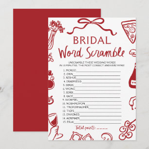 Invitation Rouge Italien Main Tirée Bridal Word Scramble Jeu