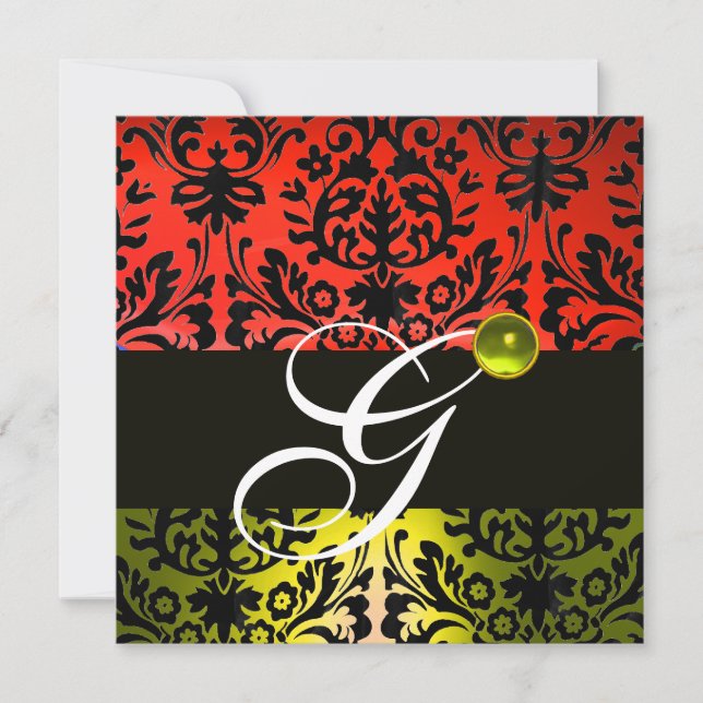 Invitation ROUGE JAUNE NOIR DAMASK MONOGRAM Topaz (Devant)
