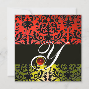 Invitation ROUGE JAUNE NOIR DAMASQUE MONOGRAMME Rubis