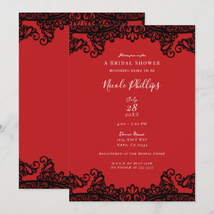 Invitation Rouge & Lacet Noir Élégant Chic pour une Mariée