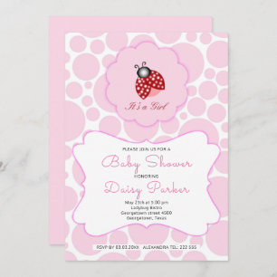 Invitation Rouge Ladybug Et Cercles Roses