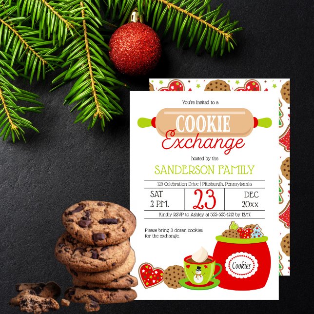 Invitation Rouge | Lime Sprinkle Holiday Cookies Exchange Par (Red | Lime Holiday Sprinkle Cookies Exchange Party Invitation)