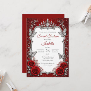 Invitation Rouge Luxueux Argent Princesse Sweet 16