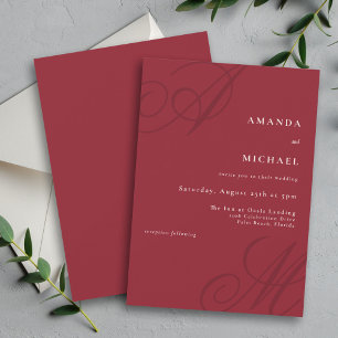 Invitation Rouge minimal Élégant Calligraphie Monogramme Mari