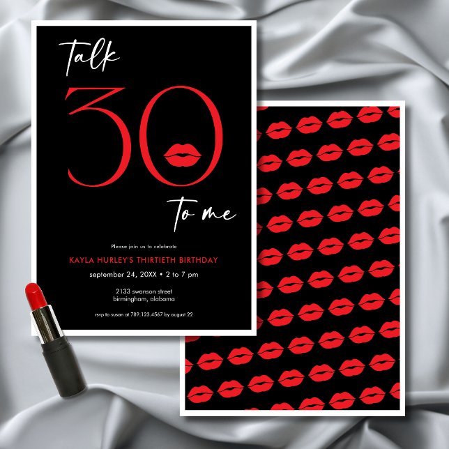 Invitation Rouge Moderne Lèvres Minimales Parler Trente Anniv (Red Modern Minimal Lips Talk Thirty Birthday Invitation)