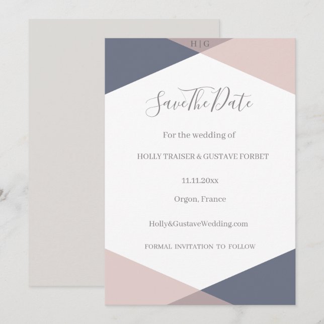 Invitation Rouge Navy Blush Monogram Faire Part Mariage à Sau (Devant / Derrière)