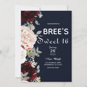 Invitation Rouge Navy Blush Rose & Floral Burgundy Douce 16