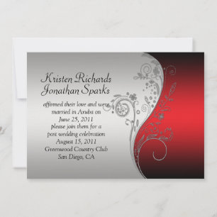 Invitation Rouge Noir Argent Tourbillons Floraux Après-Mariag
