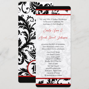 Invitation Rouge Noir Blanc 9x4 Damassé Mariage Unique