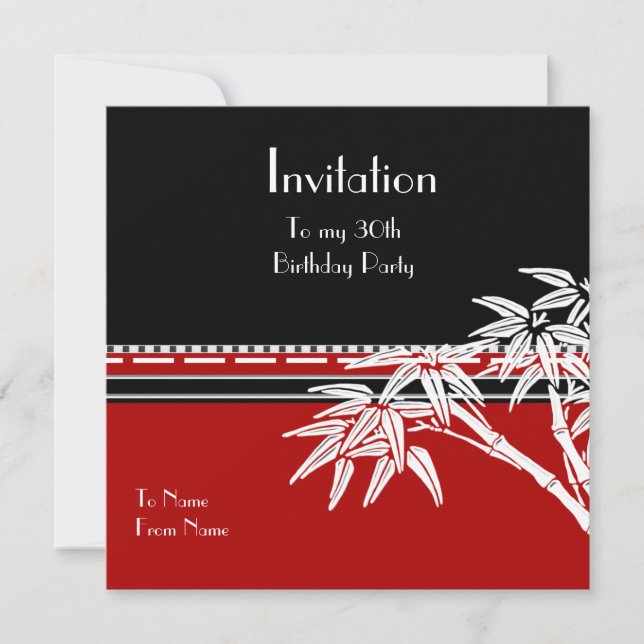 Invitation Rouge Noir Blanc Asiatique Bambou TEST (Devant)