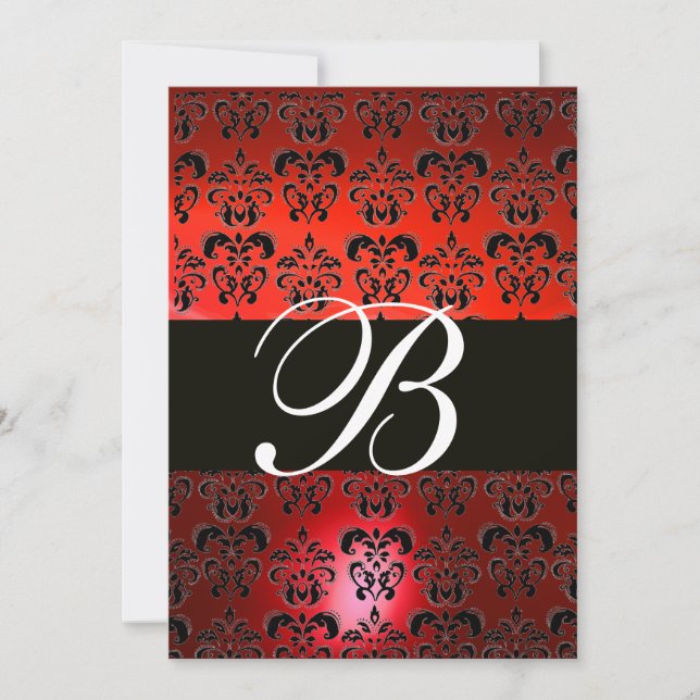 INVITATION ROUGE NOIR BLANC  DAMASSÉ MONOGRAMME RSVP (Devant)