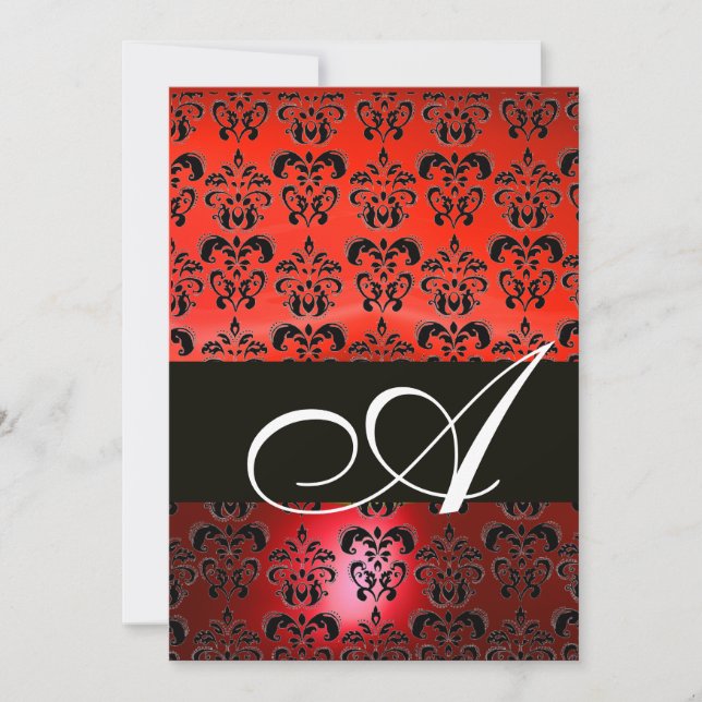 Invitation ROUGE  NOIR  DAMAS MONOGRAMME ,blanc brillant (Devant)