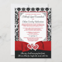 Rouge, Noir Damask Love Hearts Mariage