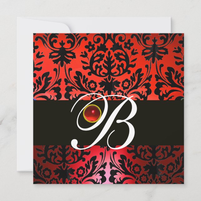 Invitation ROUGE NOIR DAMASSÉ MONOGRAMME Rubis Blanc (Devant)