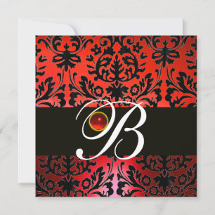 Invitation ROUGE NOIR DAMASSÉ MONOGRAMME Rubis Blanc