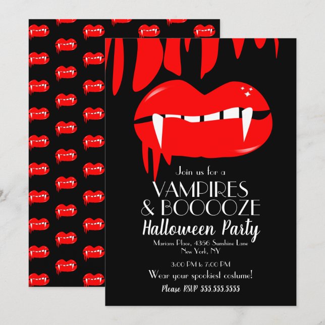 Invitation rouge noir de fête d'Halloween vampire  (Devant / Derrière)