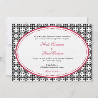 Invitation Rouge noir dentelle ovale perlé preppie personnali
