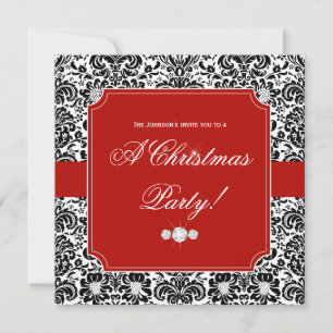 Invitation rouge noir et blanc damassé pour fête d