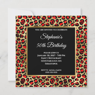 Invitation Rouge Noir et Or Léopard Glam 50e Anniversaire