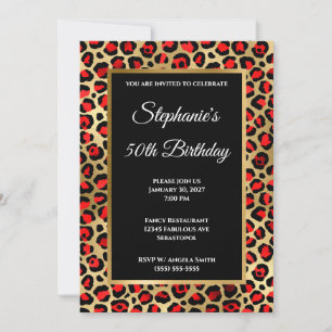 Invitation Rouge Noir et Or Léopard Glam 50e Anniversaire