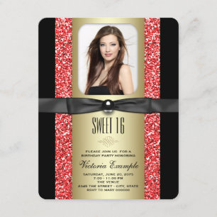 Invitation Rouge Noir et or Parties scintillant Sweet 16 Part