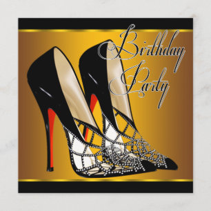 Invitation Rouge Noir Jaune Or Haut talons fête d'anniversair