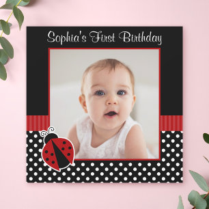 Invitation Rouge noir Ladybug Polka Dot 1er Anniversaire Phot