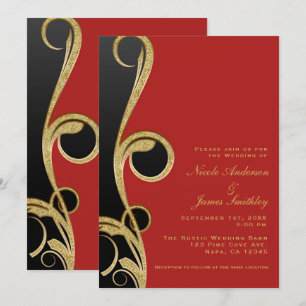 Invitation Rouge Noir & Or Moderne Glamour Élégant Mariage To