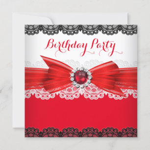 Invitation Rouge Noir Perle Diamant Lace Fête d'anniversaire