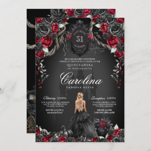 Invitation Rouge noir Rose gothique Hauné Éffrayant Quinceane