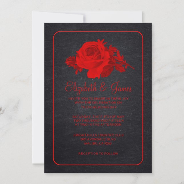 Invitation Rouge Noir Rustique Floral / Fleur Mariage Invitat (Devant)