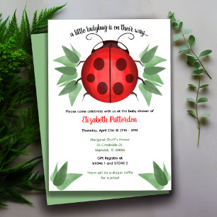 Invitation Rouge, Noir, Vert Aquarelle Baby shower Ladybug