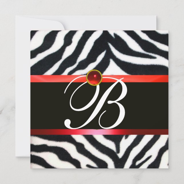 Invitation ROUGE NOIR ZEBRA FUR MONOGRAM, pierre de rubis (Devant)