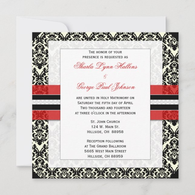 Invitation rouge, noire, et blanche de mariage (Devant)