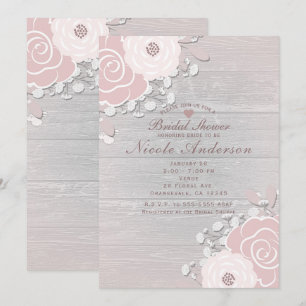 Invitation Rouge Nu Floral Rustique Fleurs & Bois Mariage