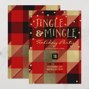 Invitation Rouge Or Buffle Carreaux Jingle & Mingle Fêtes