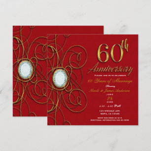 Invitation Rouge & Or Diamant 60 60e Anniversaire