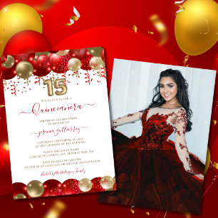 Invitation Rouge or étincelle Quinceañera Ballotte Photo
