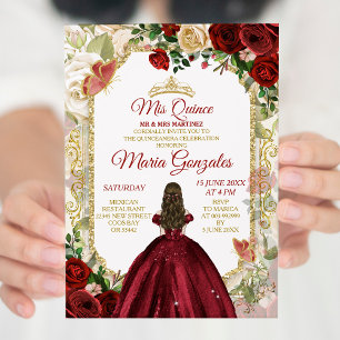 Invitation Rouge & Or Mexicain Mis Quince XV Anos Papillon