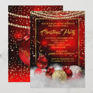 Invitation Rouge Or Noël Fête de Noël Neige