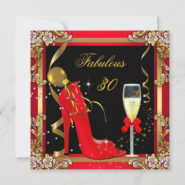Invitation Rouge Or Noir Fabulous 30 Fête d'anniversaire 2 (Devant)
