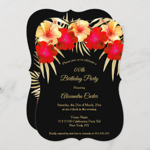 Invitation Rouge or Palmes noires Hibiscus Floral Anniversair